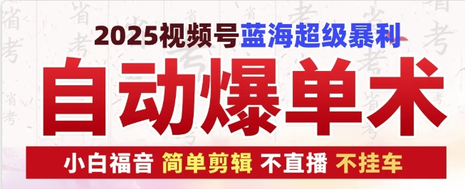 2025视频号蓝海超级暴利自动爆单术1.0 ，小白褔音 简单剪辑 不直播 不挂车-91学习网