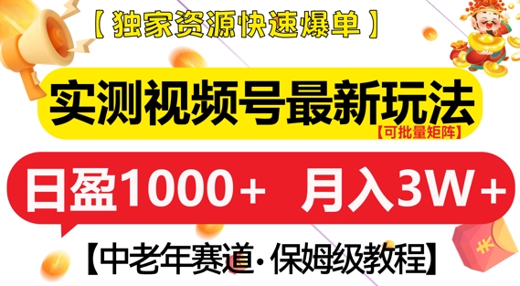 实测视频号最新玩法，中老年赛道，独家资源，月入过W+【揭秘】-91学习网