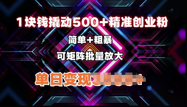 低价撬动500+精准创业粉，简单、粗暴、批量放大，单日变现多张-91学习网