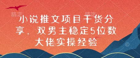 小说推文项目干货分享，双男主稳定5位数大佬实操经验-91学习网