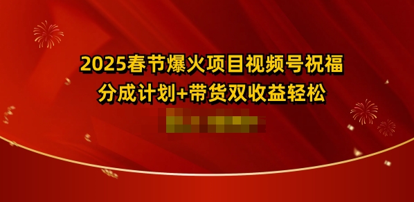 2025春节爆火项目视频号祝福，分成计划+带货双收益，轻松日入多张-91学习网