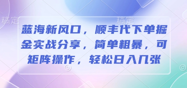 蓝海新风口，顺丰代下单掘金实战分享，简单粗暴，-91学习网