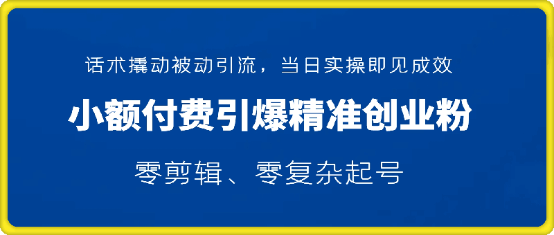 小额付费引爆 300 + 精准创业粉，零剪辑、零复杂起号，话术撬动被动引流，当日实操即见成效-91学习网