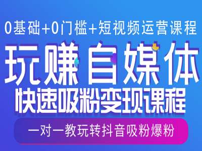 0基础+0门槛+短视频运营课程，玩赚自媒体快速吸粉变现课程，一对一教玩转抖音吸粉爆粉-91学习网