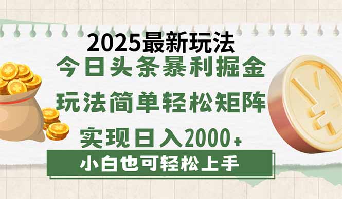 （14120期）今日头条2025最新玩法，思路简单，复制粘贴，轻松实现矩阵日入2000+-91学习网