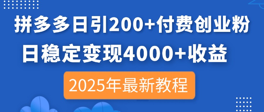 （14217期）拼多多日引200+付费创业粉，日稳定变现4000+收益，2025年最新教程-91学习网